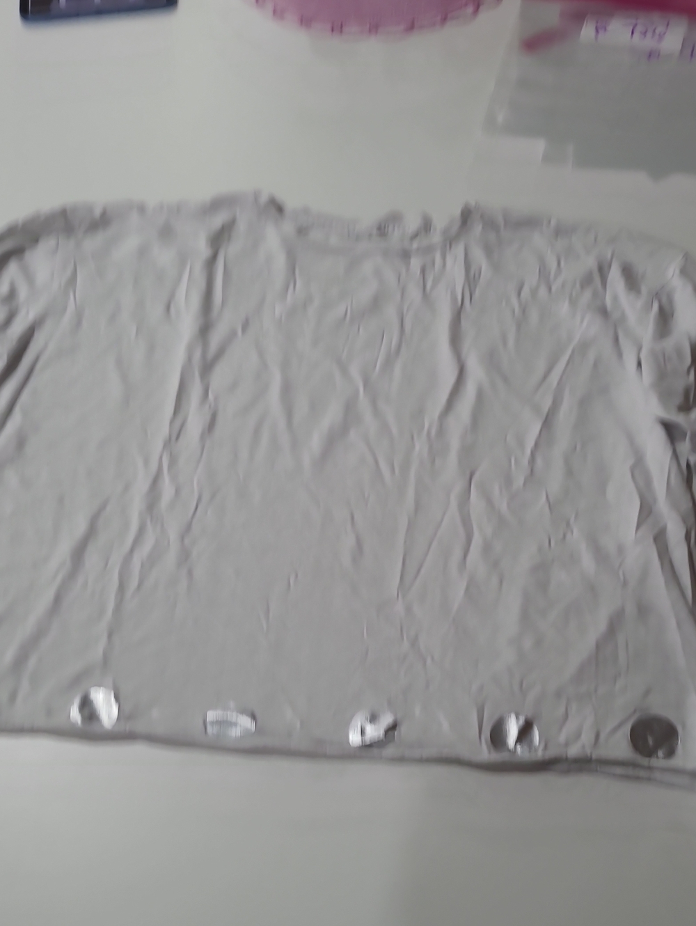 Women's Light Grey Long Sleeve Tee with Hem Accents